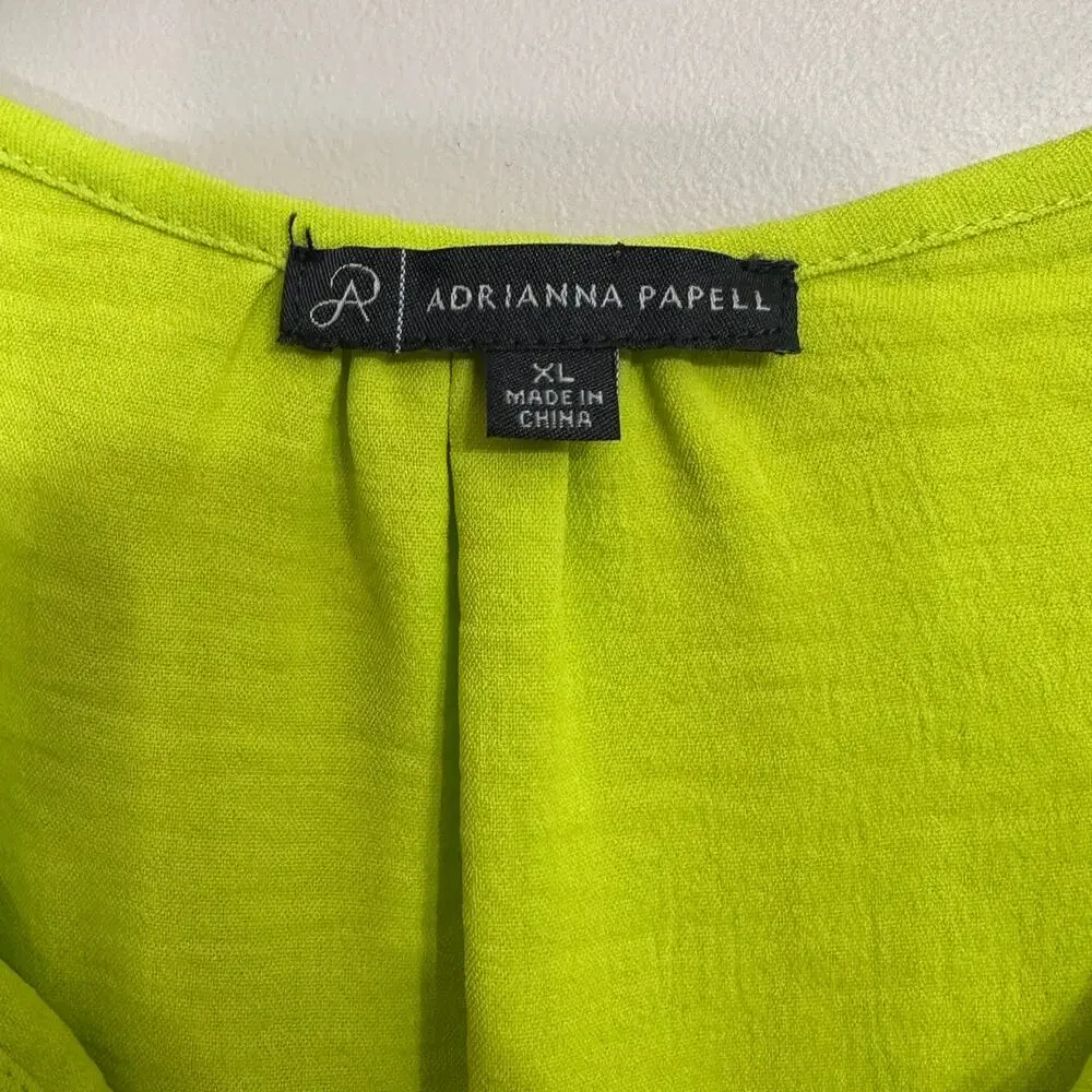 Adrianna Papell Neon Lime Lace Cold Shoulder Blouse XL - Picture 4 of 8